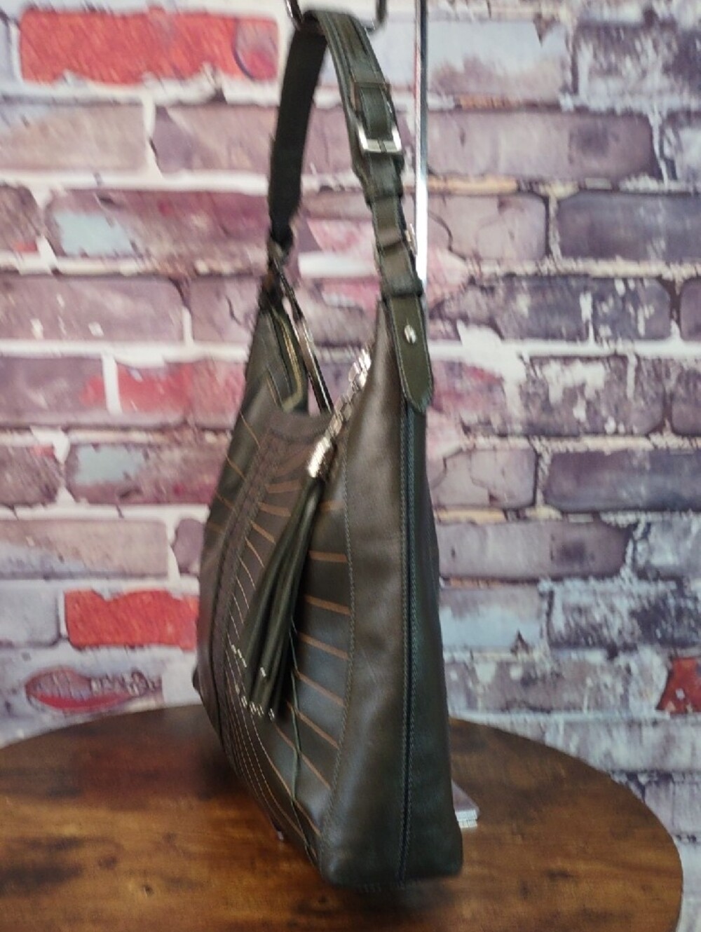 Cole Haan "Hurache Square" Woven-Accent Leather Hobo with Tassel - Picture 3 of 15